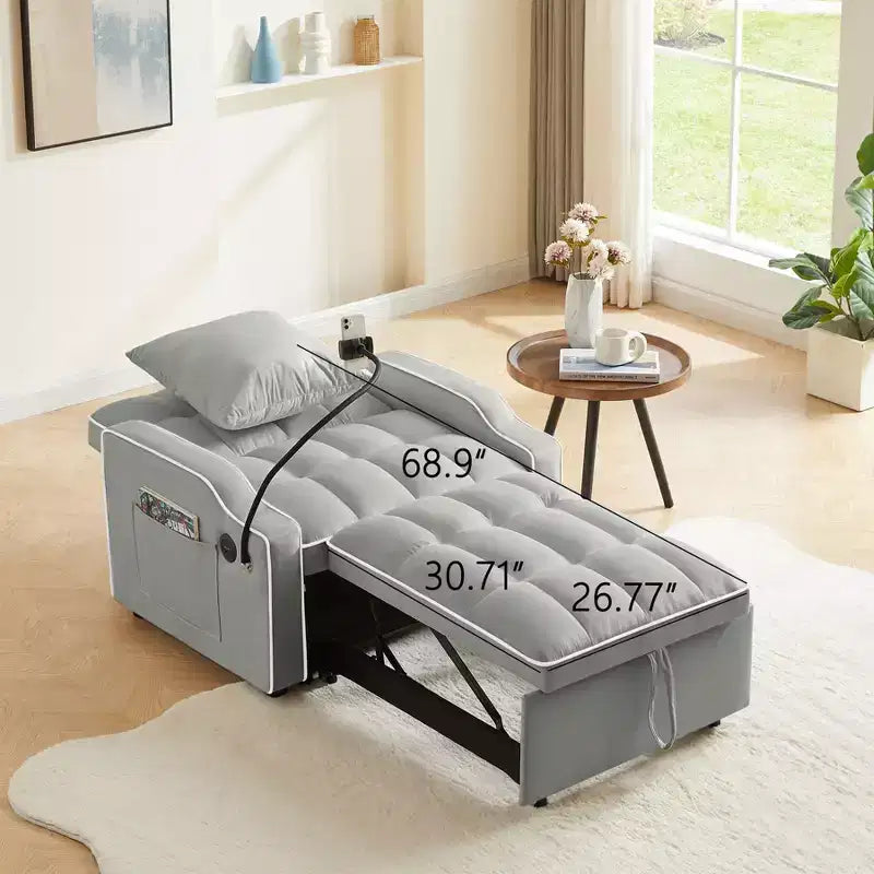 Fauteuil convertible 3-en-1, Canapé-lit avec dossier réglable, support de téléphone, USB et Type-C - ModernLuxe
