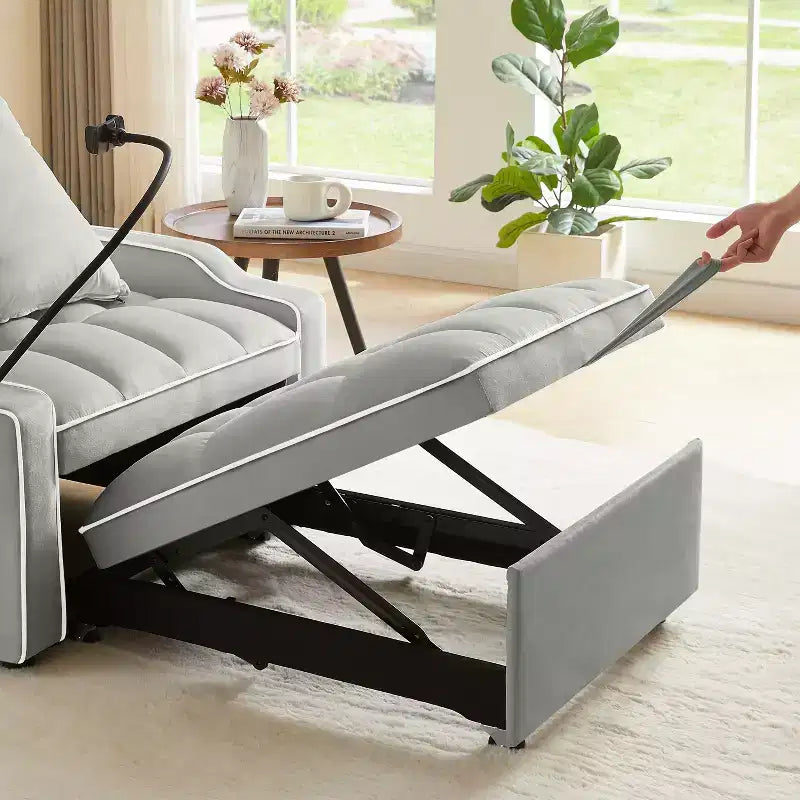 Fauteuil convertible 3-en-1, Canapé-lit avec dossier réglable, support de téléphone, USB et Type-C - ModernLuxe