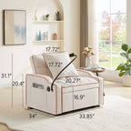 Fauteuil convertible 3-en-1, Canapé-lit avec dossier réglable, support de téléphone, USB et Type-C - ModernLuxe