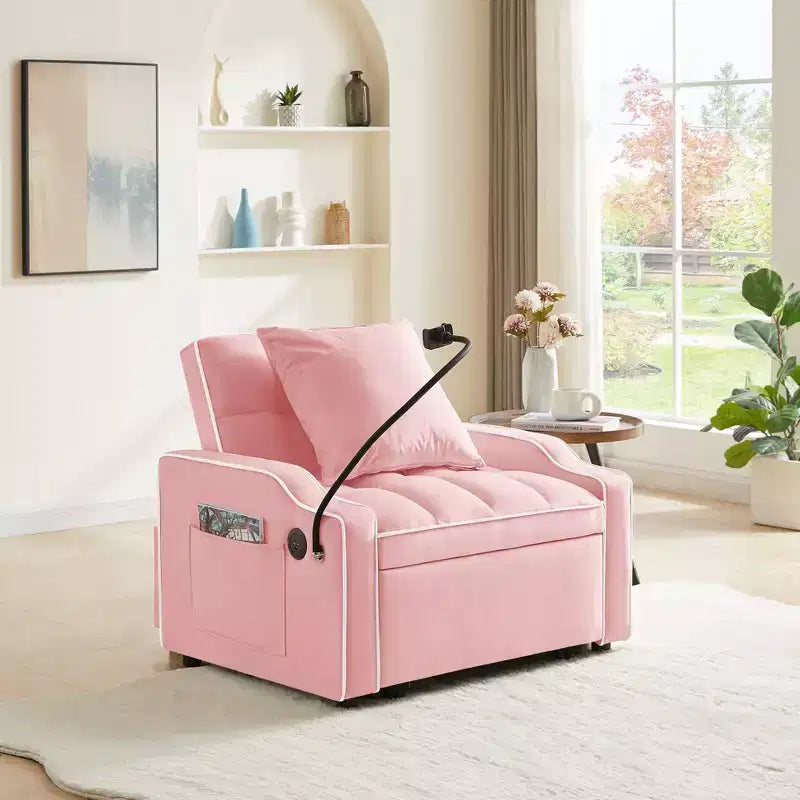 Fauteuil convertible 3-en-1, Canapé-lit avec dossier réglable, support de téléphone, USB et Type-C - ModernLuxe