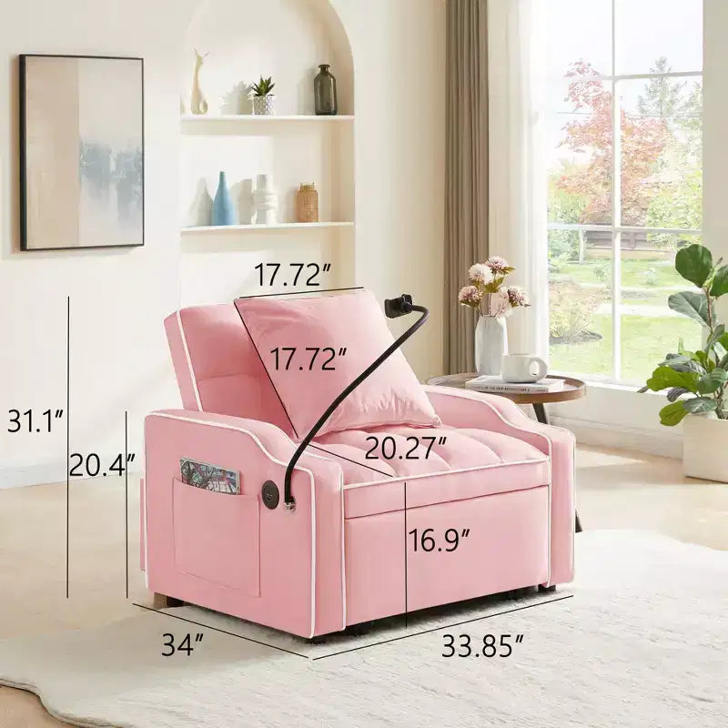 Fauteuil convertible 3-en-1, Canapé-lit avec dossier réglable, support de téléphone, USB et Type-C - ModernLuxe