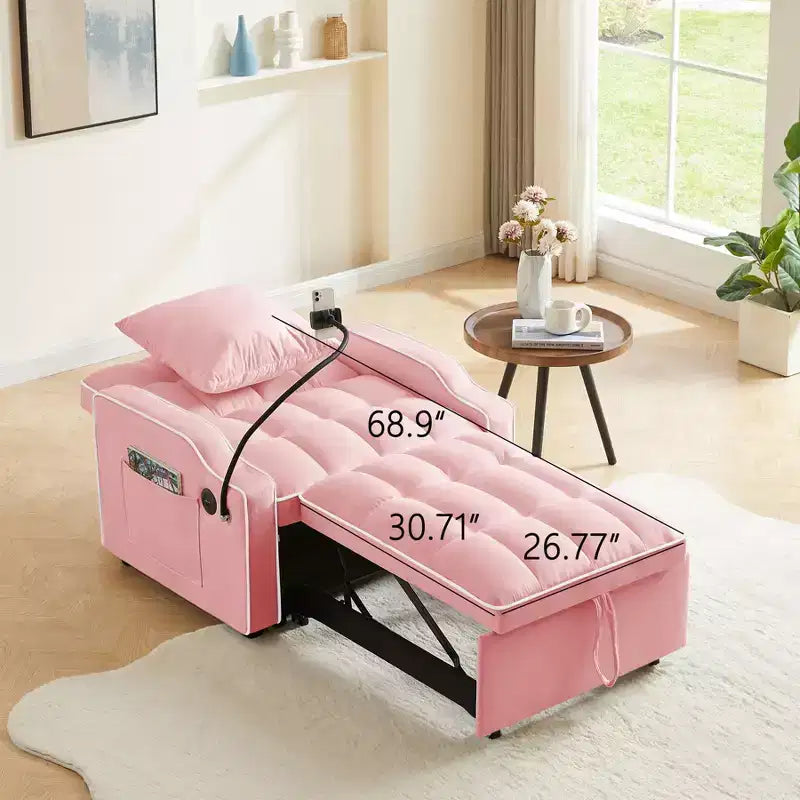 Fauteuil convertible 3-en-1, Canapé-lit avec dossier réglable, support de téléphone, USB et Type-C - ModernLuxe