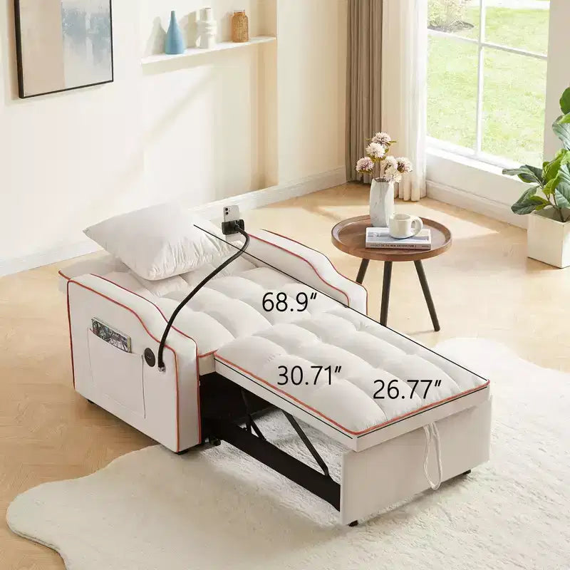 Fauteuil convertible 3-en-1, Canapé-lit avec dossier réglable, support de téléphone, USB et Type-C - ModernLuxe