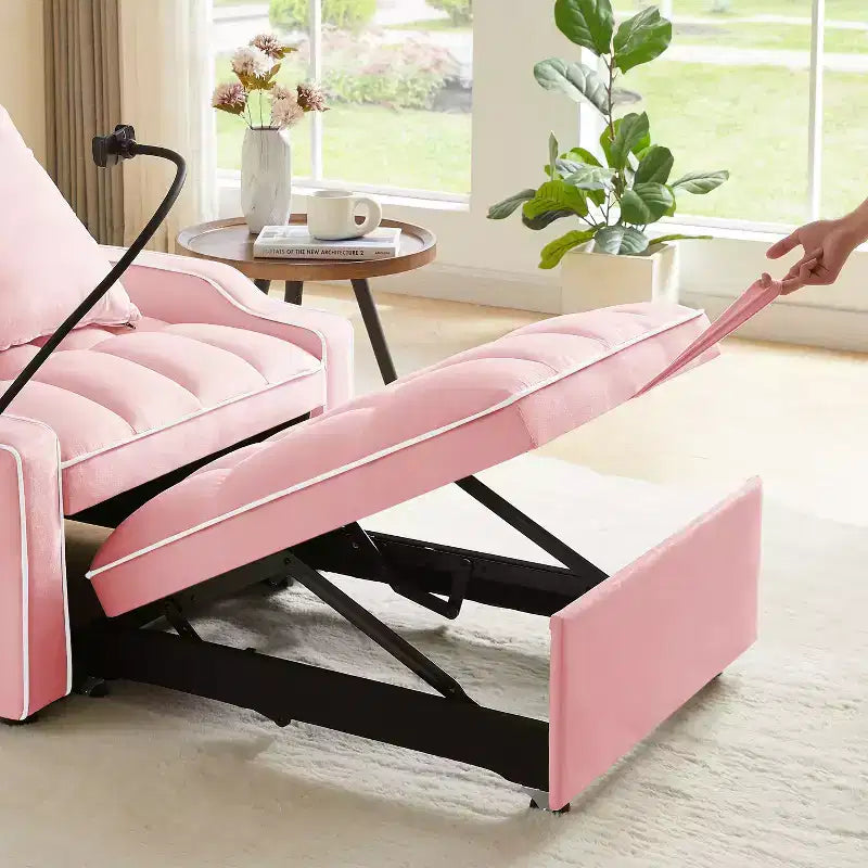Fauteuil convertible 3-en-1, Canapé-lit avec dossier réglable, support de téléphone, USB et Type-C - ModernLuxe
