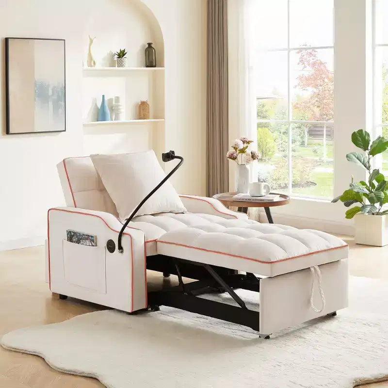 3 in 1 Convertible Sofa Chair, Sleeper Sofa Chair Bed with Adjustable Backrest, Phone Holder, USB & Type-C - ModernLuxe