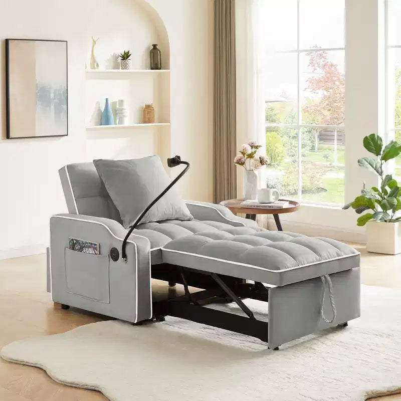 Fauteuil convertible 3-en-1, Canapé-lit avec dossier réglable, support de téléphone, USB et Type-C - ModernLuxe