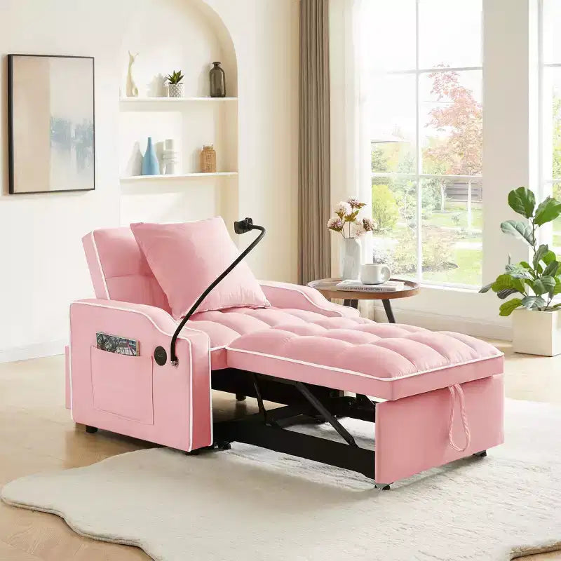 Fauteuil convertible 3-en-1, Canapé-lit avec dossier réglable, support de téléphone, USB et Type-C - ModernLuxe