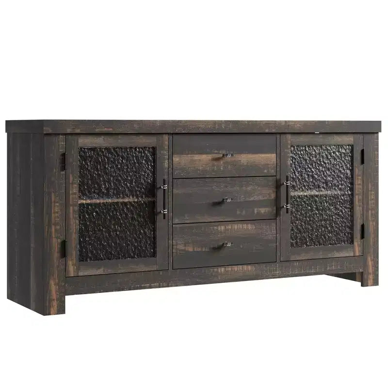 54.4 Buffet Bahut avec 2 Portes en Verre et 3 Tiroirs pour Salon, Cuisine, Salle à Manger