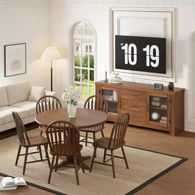 54.4 Buffet Bahut avec 2 Portes en Verre et 3 Tiroirs pour Salon, Cuisine, Salle à Manger
