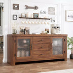 54.4 Buffet Bahut avec 2 Portes en Verre et 3 Tiroirs pour Salon, Cuisine, Salle à Manger