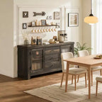 54.4 Buffet Bahut avec 2 Portes en Verre et 3 Tiroirs pour Salon, Cuisine, Salle à Manger