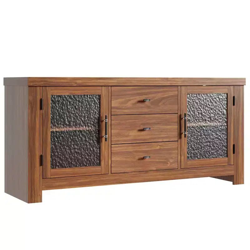 54.4 Buffet Bahut avec 2 Portes en Verre et 3 Tiroirs pour Salon, Cuisine, Salle à Manger
