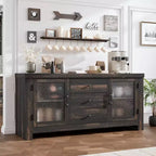 54.4 Buffet Bahut avec 2 Portes en Verre et 3 Tiroirs pour Salon, Cuisine, Salle à Manger