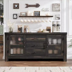 54.4 Buffet Bahut avec 2 Portes en Verre et 3 Tiroirs pour Salon, Cuisine, Salle à Manger