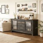 54.4 Buffet Sideboard with 2 Glass Doors & 3 Drawers for Living Room, Kitchen, Dining Room