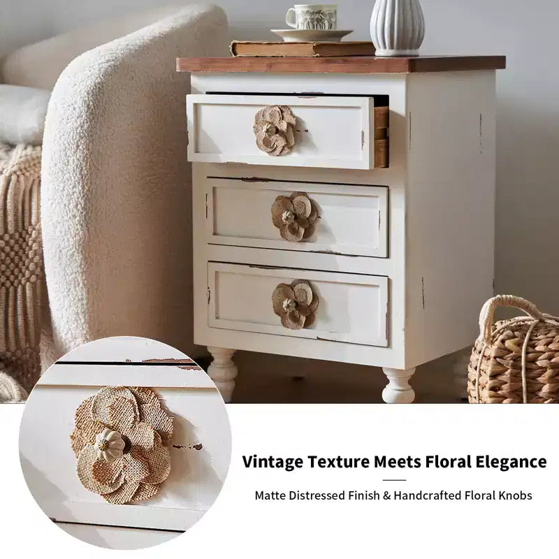 Table de chevet rustique à 3 tiroirs de style ferme vintage pour chambre à coucher ou salon