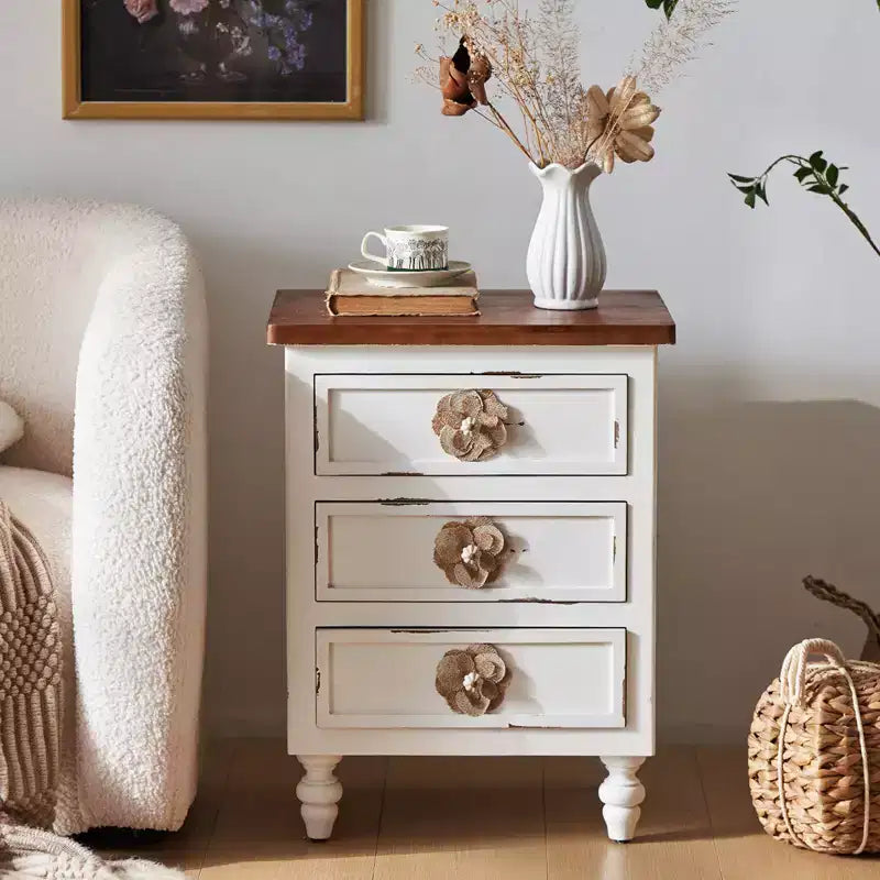 Table de chevet rustique à 3 tiroirs de style ferme vintage pour chambre à coucher ou salon