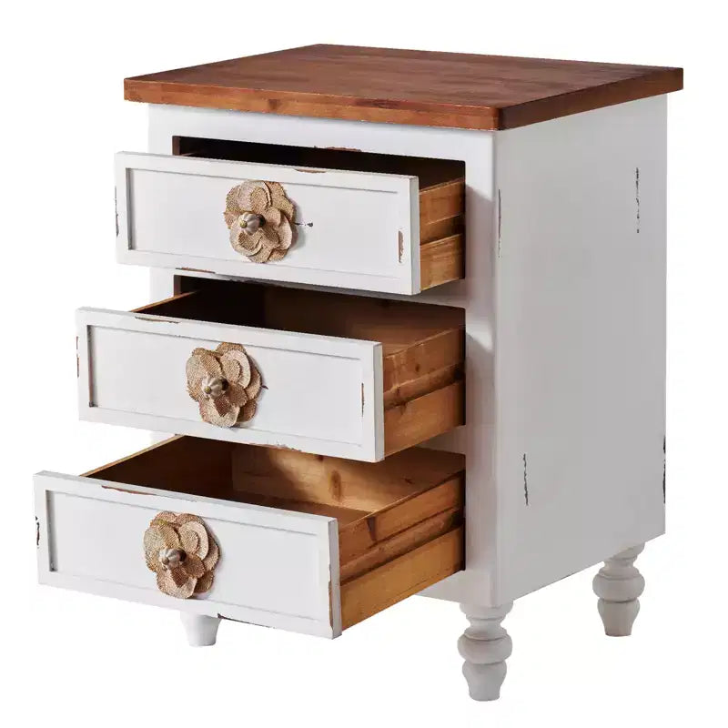 Table de chevet rustique à 3 tiroirs de style ferme vintage pour chambre à coucher ou salon