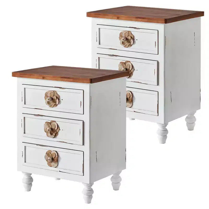 Table de chevet rustique à 3 tiroirs de style ferme vintage pour chambre à coucher ou salon