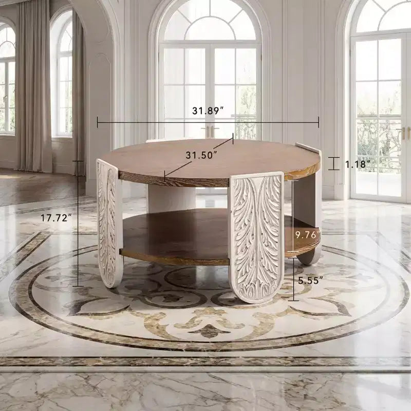 Table basse en bois sculpté JVNOXK, table d'appoint de rangement rétro à double couche, table de chevet de style palais pour petits espaces