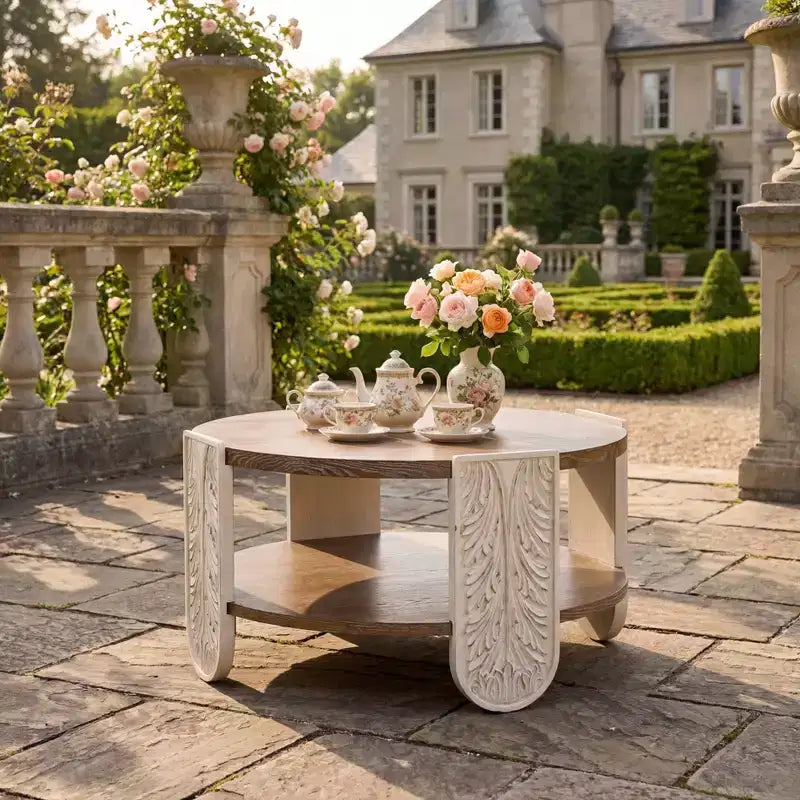 Table basse en bois sculpté JVNOXK, table d'appoint de rangement rétro à double couche, table de chevet de style palais pour petits espaces