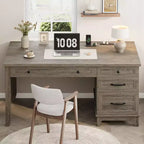 Bureau d'ordinateur de 136 cm pour ferme avec station de chargement et classeur, poste de travail de direction rustique en bois avec tiroirs de rangement pour bureau à domicile
