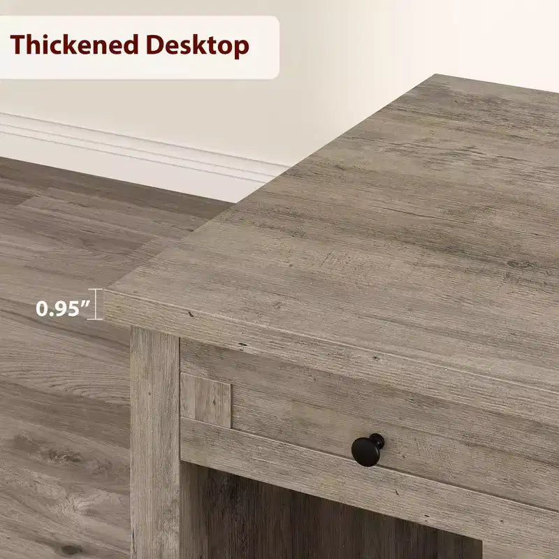 Bureau d'ordinateur de 136 cm pour ferme avec station de chargement et classeur, poste de travail de direction rustique en bois avec tiroirs de rangement pour bureau à domicile