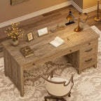 Bureau d'ordinateur de 136 cm pour ferme avec station de chargement et classeur, poste de travail de direction rustique en bois avec tiroirs de rangement pour bureau à domicile