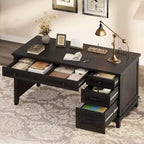 Bureau d'ordinateur de 136 cm pour ferme avec station de chargement et classeur, poste de travail de direction rustique en bois avec tiroirs de rangement pour bureau à domicile