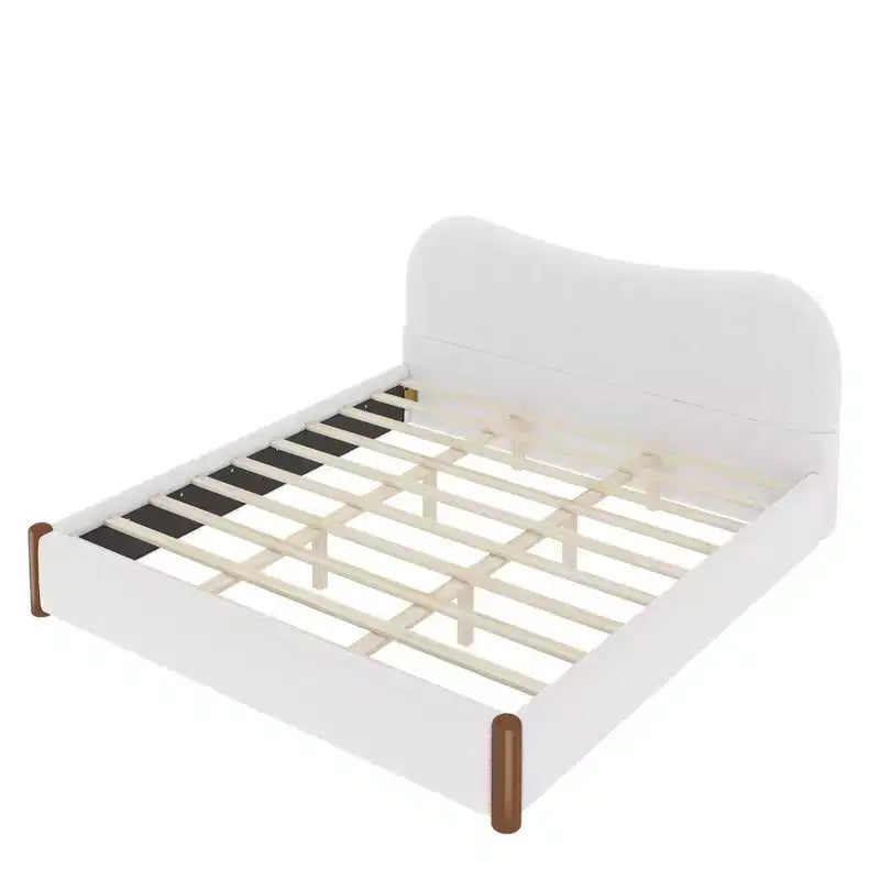 Lit plateforme tapissé Lopez GDFStudio avec support en bois