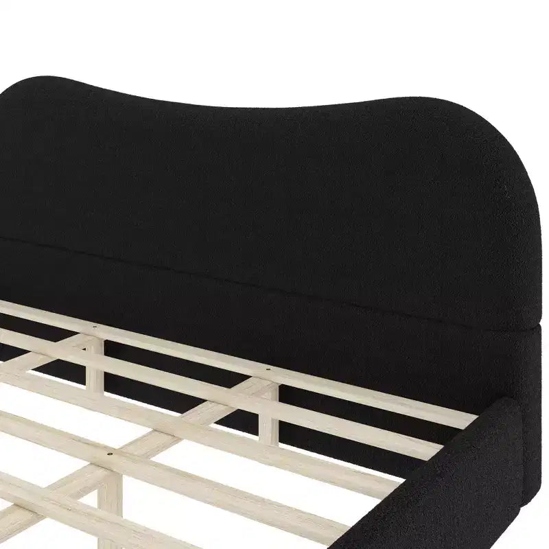 Lit plateforme tapissé Lopez GDFStudio avec support en bois