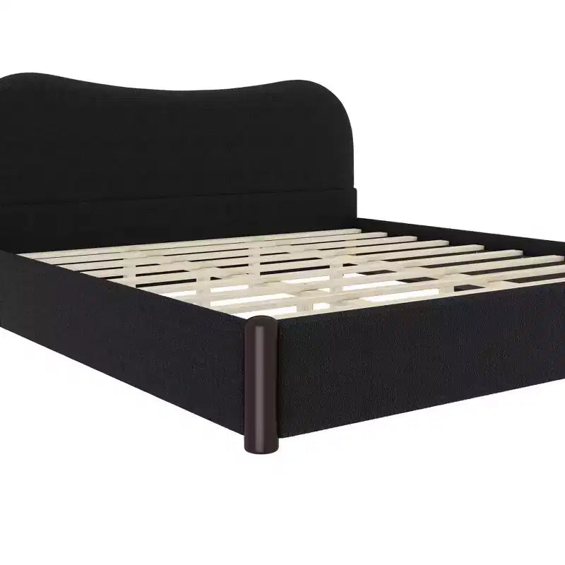 Lit plateforme tapissé Lopez GDFStudio avec support en bois