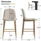 Tabouret de bar moderne hauteur comptoir avec dossier, tabouret de cuisine sans accoudoirs de 64,7 cm de hauteur d'assise, avec pieds en métal finition naturelle-Panipeachy