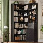 Corner Bookshelf, L Shaped Bookcase with Drawer & Cabinets, 6-Tier Storage Bookshelf with Open Shelves, for Living Room Home Office Bedroom