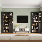 Étagère d'angle, Bibliothèque en L avec tiroir et placards, Bibliothèque de rangement à 6 niveaux avec étagères ouvertes, pour salon, bureau à domicile, chambre à coucher