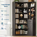 Étagère d'angle, Bibliothèque en L avec tiroir et placards, Bibliothèque de rangement à 6 niveaux avec étagères ouvertes, pour salon, bureau à domicile, chambre à coucher