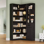 Étagère d'angle, Bibliothèque en L avec tiroir et placards, Bibliothèque de rangement à 6 niveaux avec étagères ouvertes, pour salon, bureau à domicile, chambre à coucher