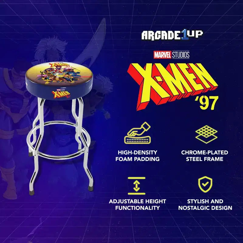Tabouret réglable Arcade1Up Midway Mortal Kombat avec rallonges de pieds, siège rembourré et finition en acier chromé pour la maison, les tabourets de bar et les chaises de jeu vidéo