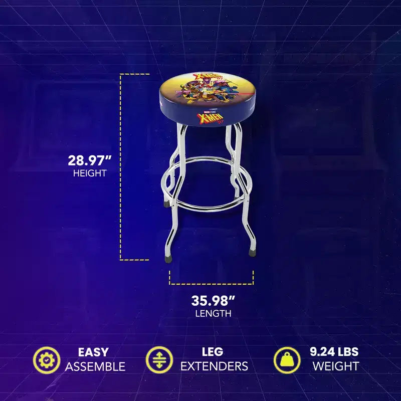 Tabouret réglable Arcade1Up Midway Mortal Kombat avec rallonges de pieds, siège rembourré et finition en acier chromé pour la maison, les tabourets de bar et les chaises de jeu vidéo