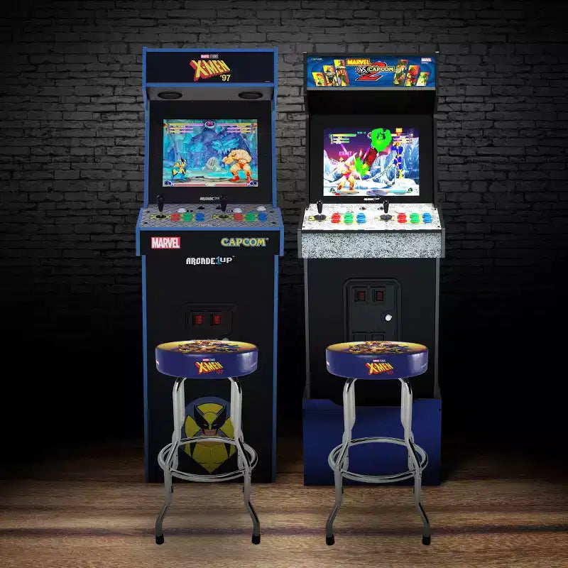 Tabouret réglable Arcade1Up Midway Mortal Kombat avec rallonges de pieds, siège rembourré et finition en acier chromé pour la maison, les tabourets de bar et les chaises de jeu vidéo