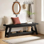Banc d'entrée étroit Lantine 55 avec rangement à chaussures, banc d'entrée en bois style ferme avec étagère ouverte à 2 niveaux pour petits espaces, vestiaire, hall d'entrée, noir