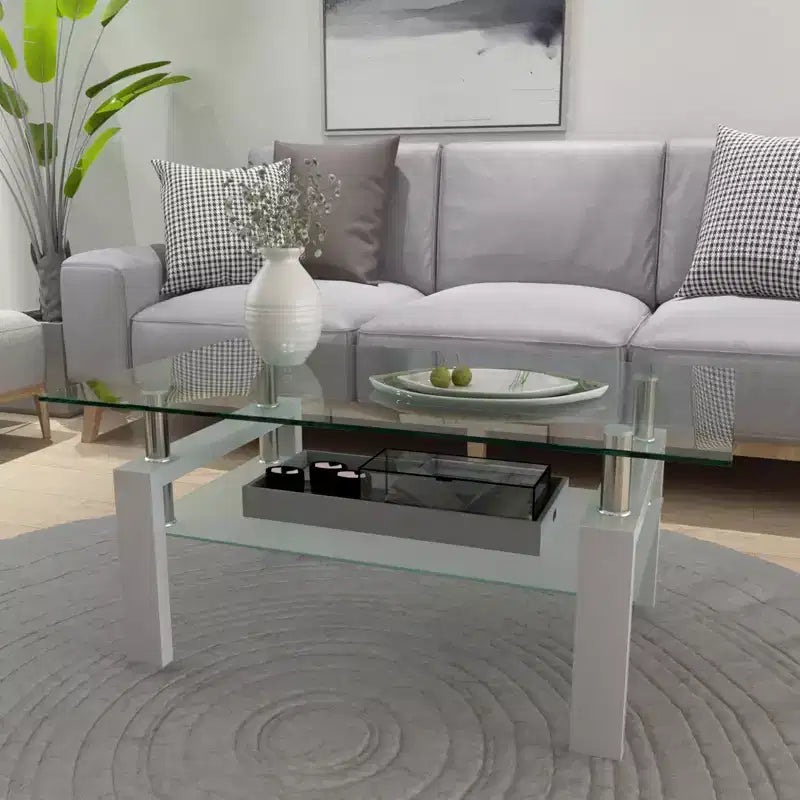 Jolie petite marque de jouets Table basse rectangulaire en verre, Table basse transparente, Tables d'appoint centrales modernes pour salon, Meubles de salon