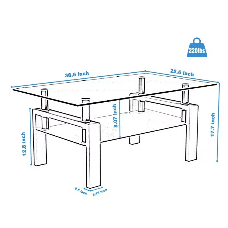 Jolie petite marque de jouets Table basse rectangulaire en verre, Table basse transparente, Tables d'appoint centrales modernes pour salon, Meubles de salon