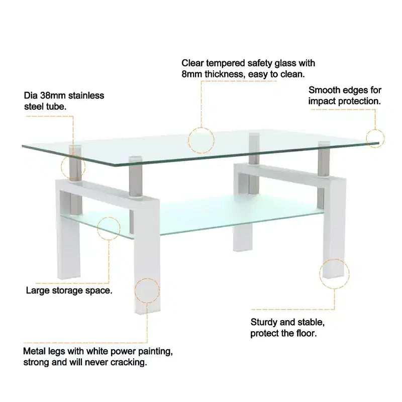 Jolie petite marque de jouets Table basse rectangulaire en verre, Table basse transparente, Tables d'appoint centrales modernes pour salon, Meubles de salon
