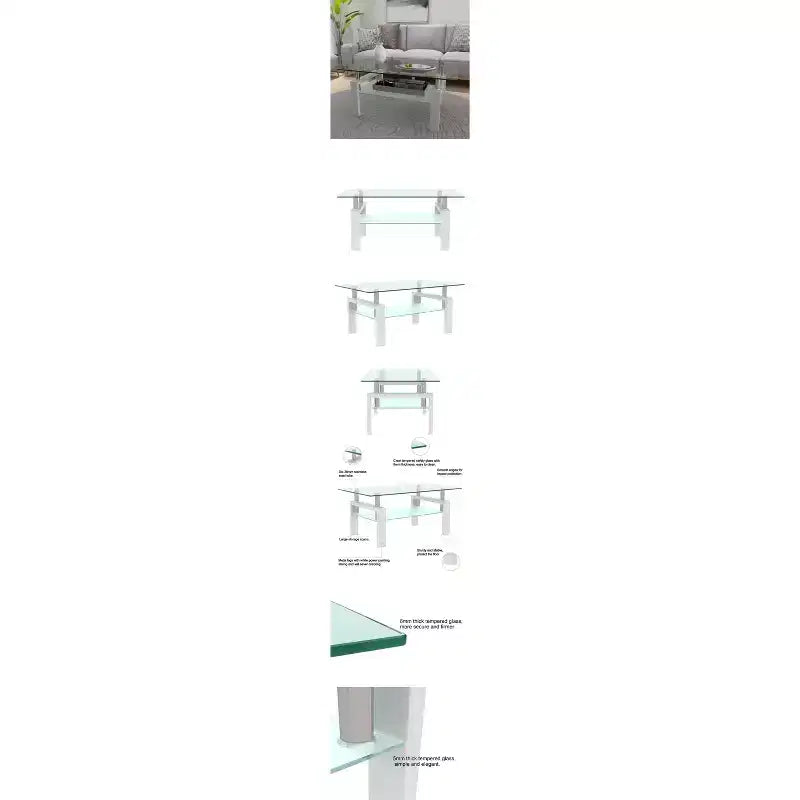 Jolie petite marque de jouets Table basse rectangulaire en verre, Table basse transparente, Tables d'appoint centrales modernes pour salon, Meubles de salon