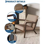 Fauteuil d'appoint Mid-Century Modern – Fauteuil en chenille avec coussin lombaire amovible, fauteuil de lecture en bois massif pour salon, chambre à coucher