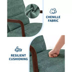 Fauteuil d'appoint Mid-Century Modern – Fauteuil en chenille avec coussin lombaire amovible, fauteuil de lecture en bois massif pour salon, chambre à coucher