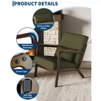 Fauteuil d'appoint Mid-Century Modern – Fauteuil en chenille avec coussin lombaire amovible, fauteuil de lecture en bois massif pour salon, chambre à coucher