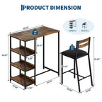 Ensemble table de bar 3 pièces avec 2 étagères de rangement, ensemble de salle à manger de cuisine compact avec chaises en cuir PU