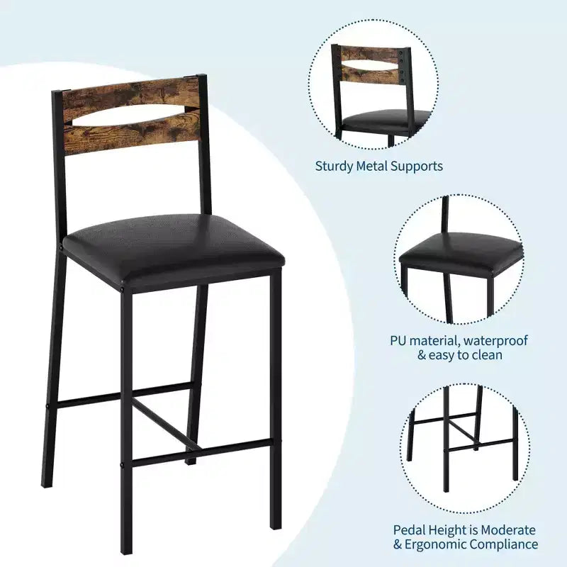 Ensemble table de bar 3 pièces avec 2 étagères de rangement, ensemble de salle à manger de cuisine compact avec chaises en cuir PU